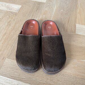 ZARA | Brown Cow Hair Leather Mules